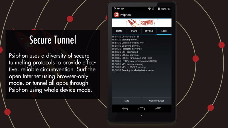 Psiphon Pro MOD APK thiết lập khu vực máy chủ và ứng dụng