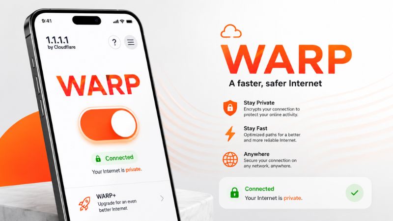 1.1.1.1 VPN MOD APK đang bật kết nối WARP trên Android