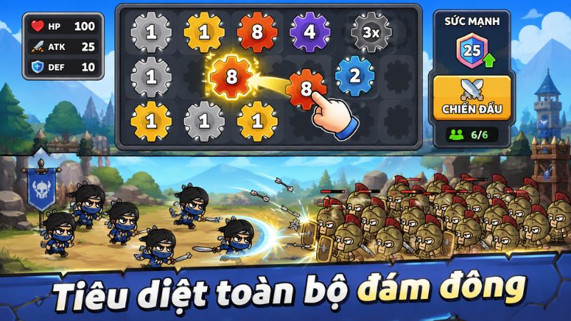 Binh lính chiến đấu với quái vật trong Gear Fight Mod APK