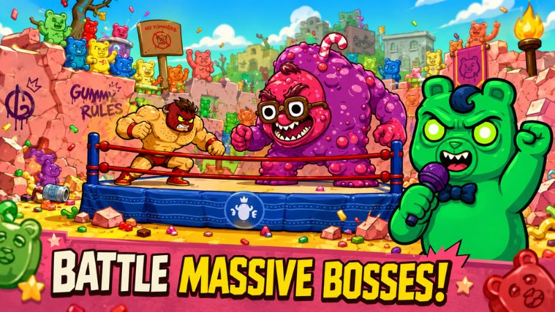 Burrito Bison Mod APK với đô vật bay qua thế giới đầy kẹo dẻo