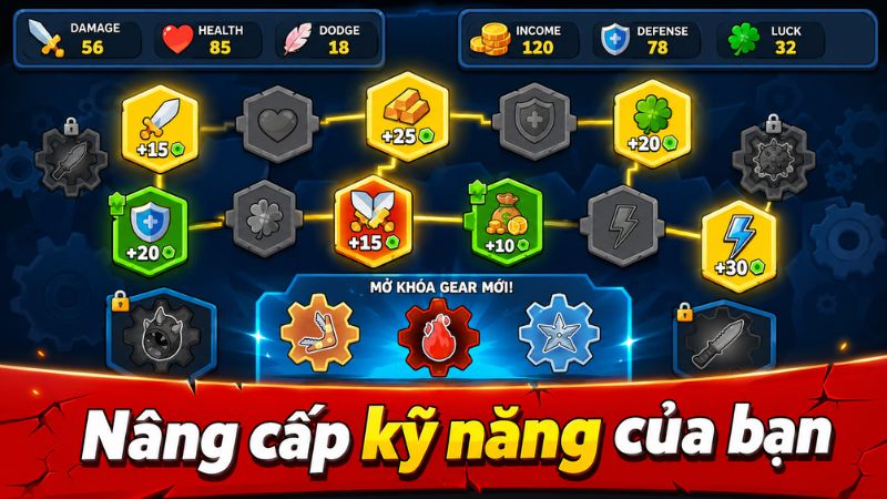 Gameplay Gear Fight Mod APK lắp các bánh răng để vận hành nhà máy