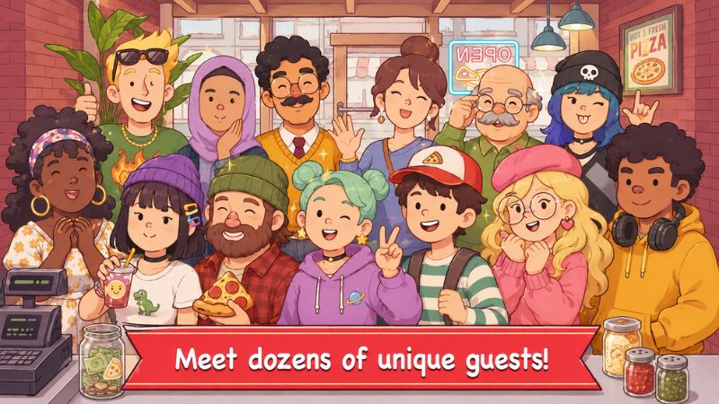 Good Pizza, Great Pizza MOD APK với cửa hàng pizza và khách đang gọi món