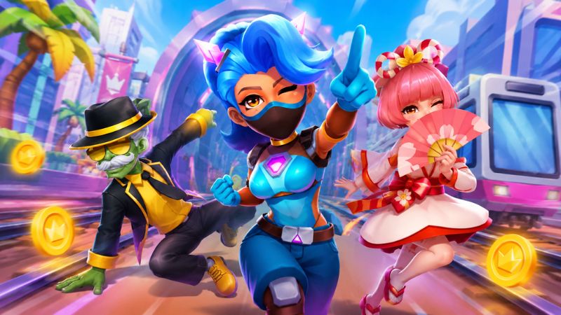 Subway Runner Mod APK với nhân vật chạy trên tuyến đường đầy tàu hỏa