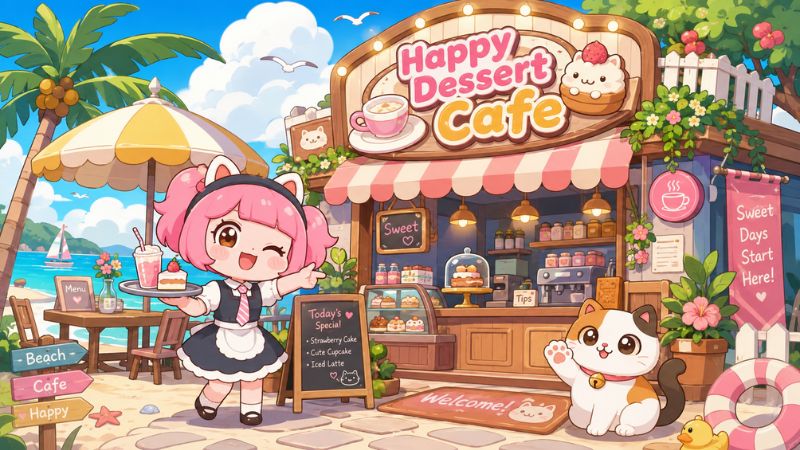 Tiệm Cà Phê Hạnh Phúc MOD APK với không gian quán cà phê bánh ngọt ấm cúng