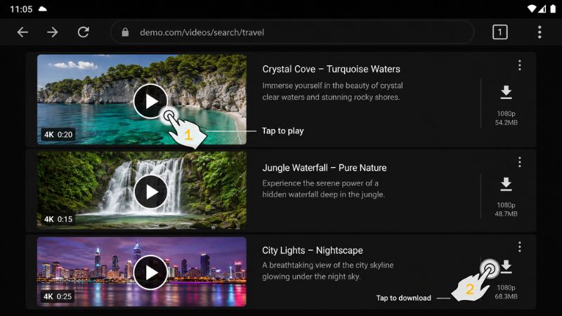 Video Downloader MOD APK với danh sách và trạng thái các file đang tải