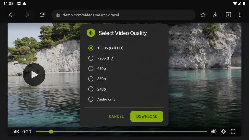 Video Downloader MOD APK với giao diện tải video trên điện thoại Android