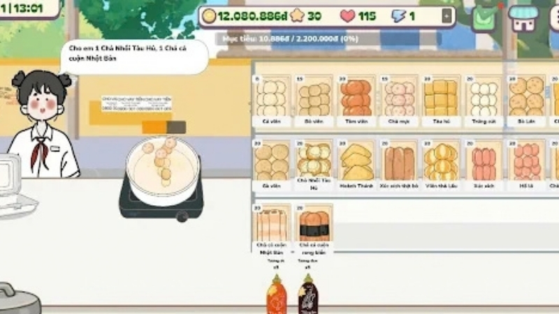 Cá Viên Chiên MOD APK phục vụ khách tại quầy