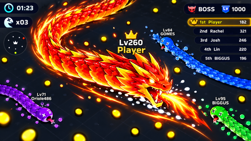 Gameplay Snake Clash MOD APK săn đối thủ nhỏ hơn