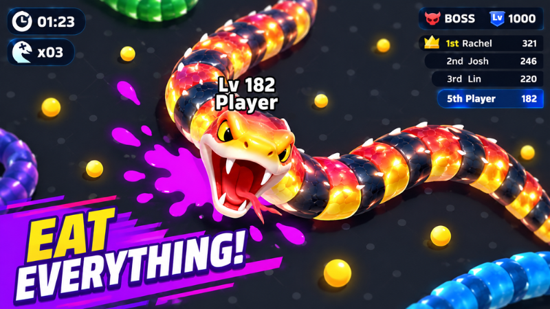 Snake Clash MOD APK với trận đấu rắn trong arena