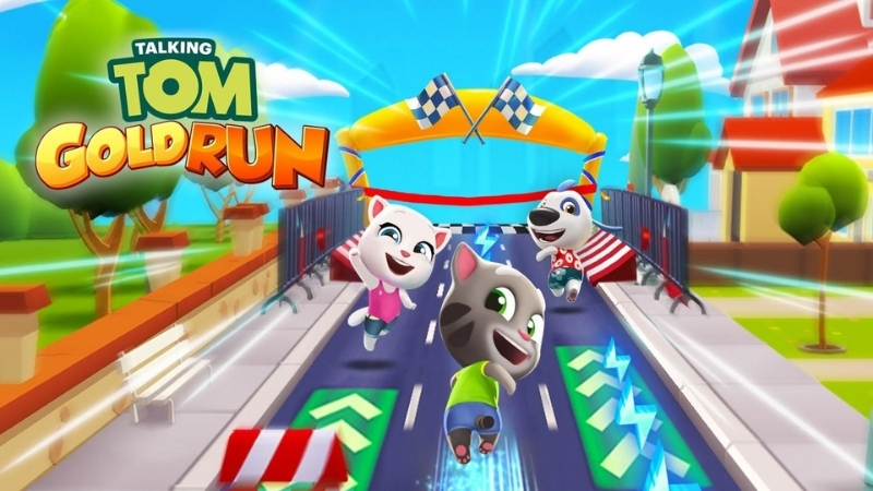 Mèo Tom sử dụng phản lực trong Talking Tom Gold Run.